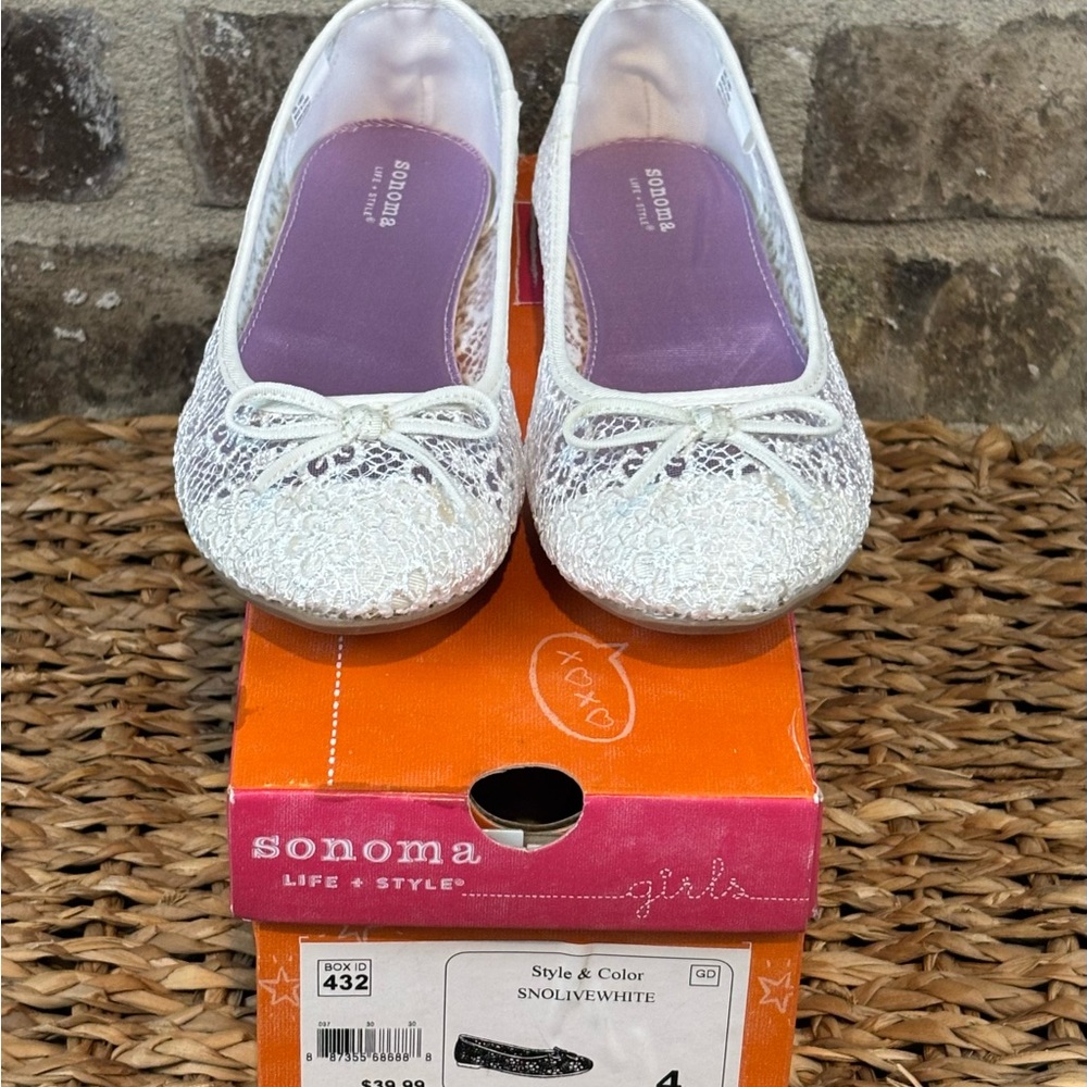 Sonoma Girls White Lace Ballet Flats Sz 4